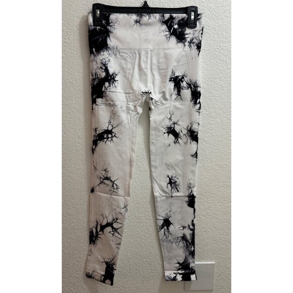 White Black Tie-Dye Leggings Size Large - Picture 1 of 5